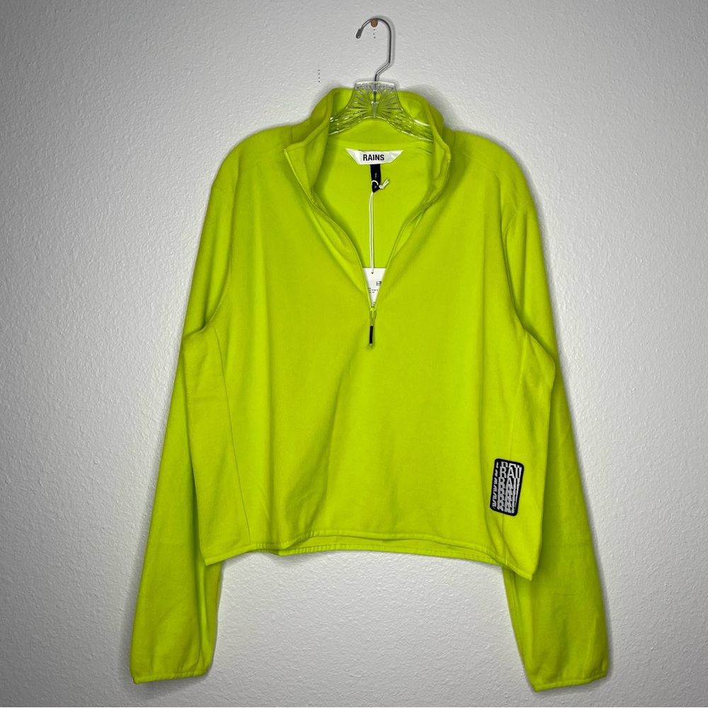 Rains Electric Lime Fleece Long Sleeve‎ Crop Top Quarter Zip Sweatshirt Size XL